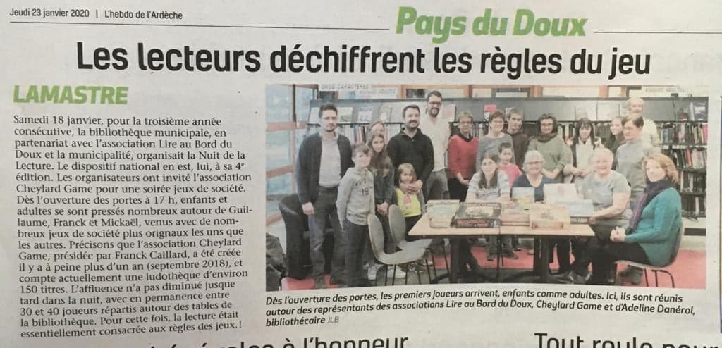 Article Soirée Jeux Lamastre 18jan20